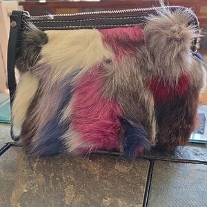 Patricia Nash Finnick Fox Fur and Leather Wristlet Clutch w/ Suede Interior